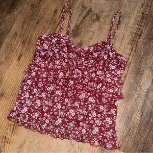 Red Floral Tank Top Medium Blouse Sleeveless Boho Cottagecore Whimsigoth Fairy
